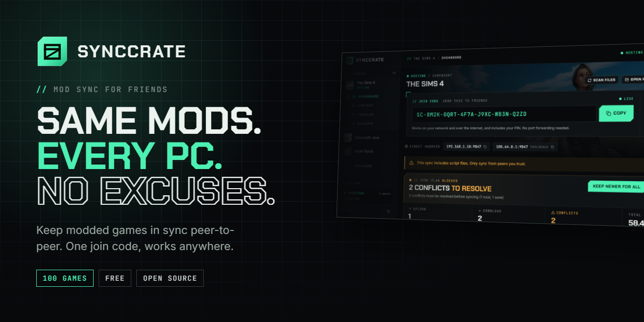 I built a free app that keeps game mods identical across friends' PCs (P2P, no cloud)